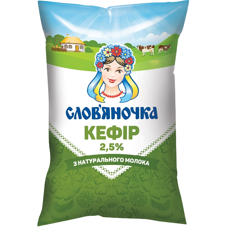 Кефір СЛОВ'ЯНОЧКА 2,5%, 900г, плівка поліетиленова